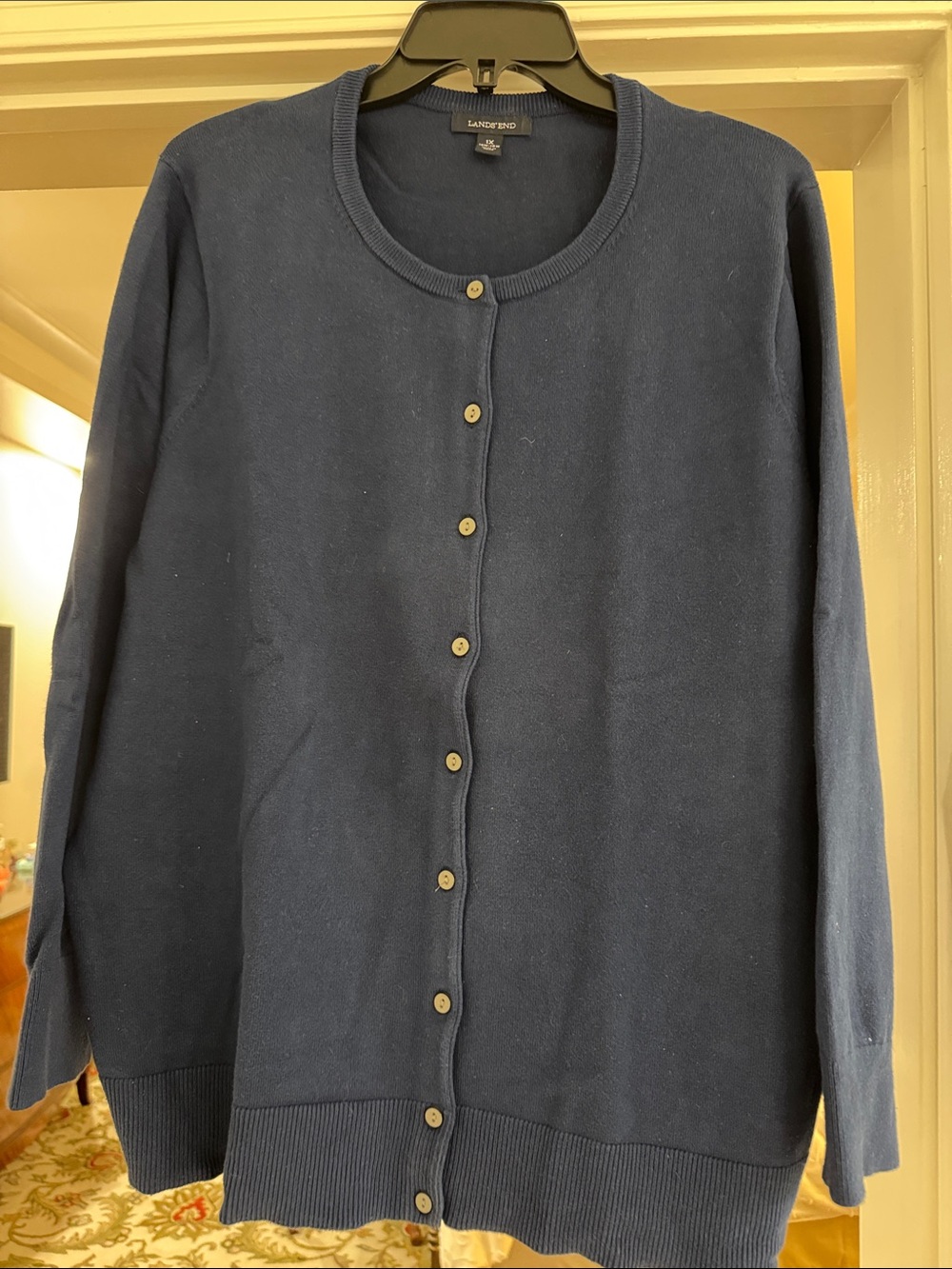 Lands' End Navy Blue Round-Neck Button Cardigan